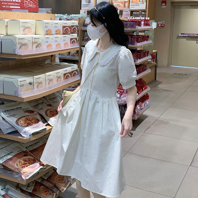 Sweet Preppy Doll Collar Lace Loose Tie Dress - Image 3
