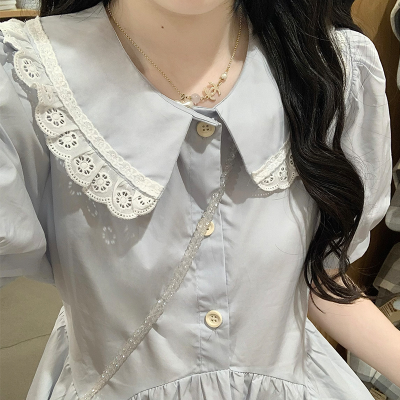 Sweet Preppy Doll Collar Lace Loose Tie Dress
