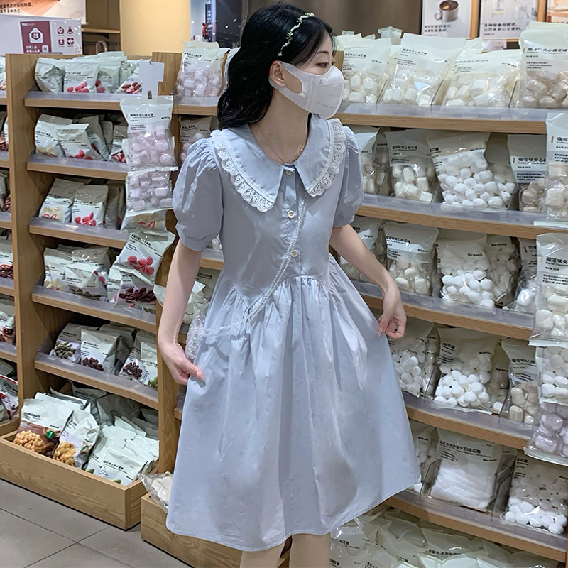 Sweet Preppy Doll Collar Lace Loose Tie Dress - Image 2