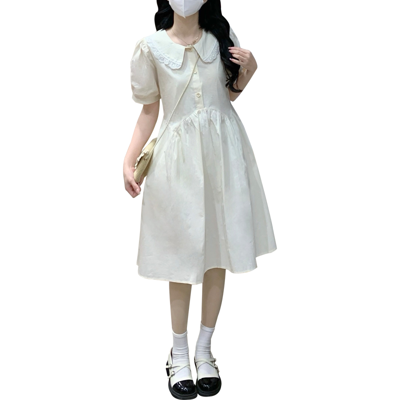 Sweet Preppy Doll Collar Lace Loose Tie Dress - Image 5