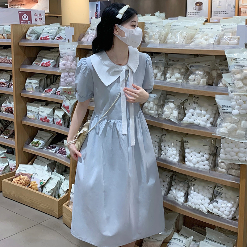 Fresh Sweet Navy Collar Long Dress with Waist - Image 2