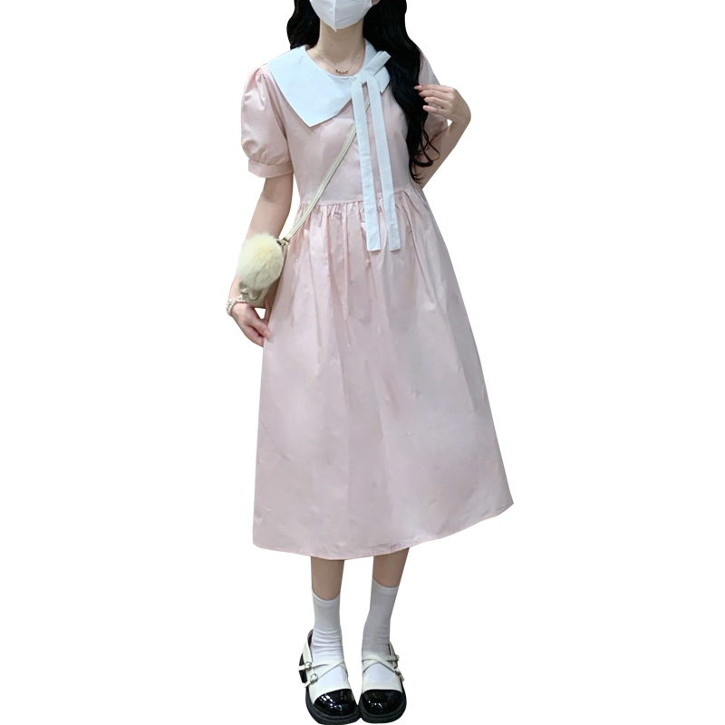 Fresh Sweet Navy Collar Long Dress with Waist - Image 5