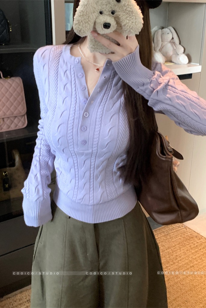 Women's Slim Knit Pullover Sweater with Buttons - Image 5