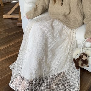 Sweet Lace Jacquard Embroidered A-Line Skirt for Women