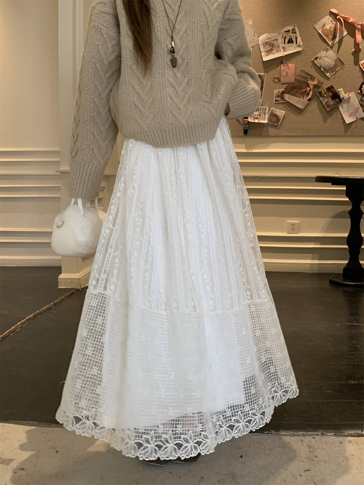 Sweet Lace Jacquard Embroidered A-Line Skirt for Women - Image 4