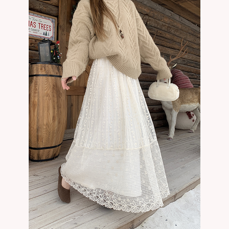 Sweet Lace Jacquard Embroidered A-Line Skirt for Women - Image 5
