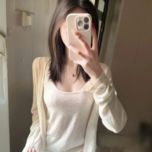 Women's 3-Piece Knit Sweater Set with V-Neck Tank Top, Skirt and Linen Cardigan in Beige Apricot
