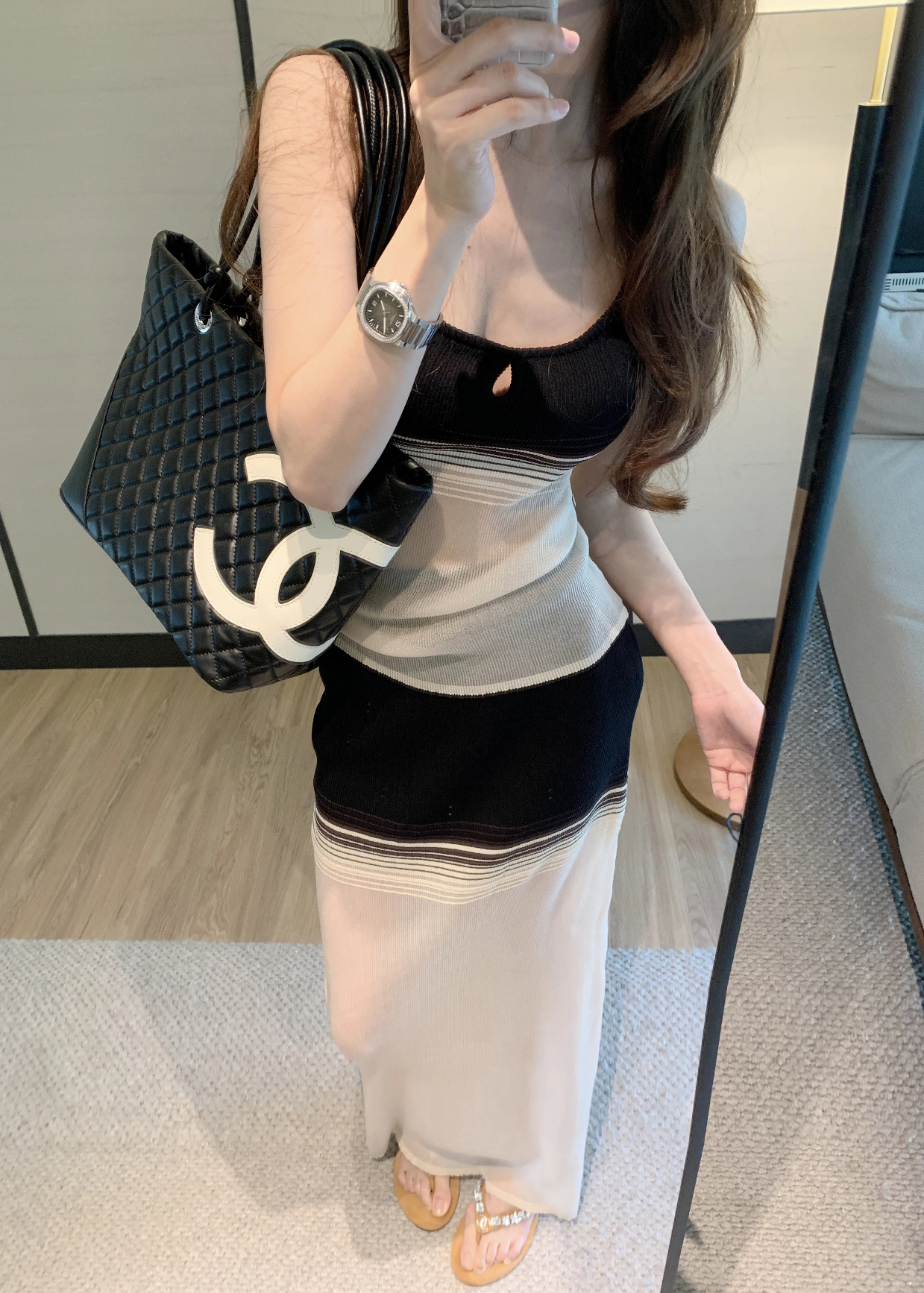 Korean Design Color Block Slim Striped Cami Top and Skirt Set 2026 New