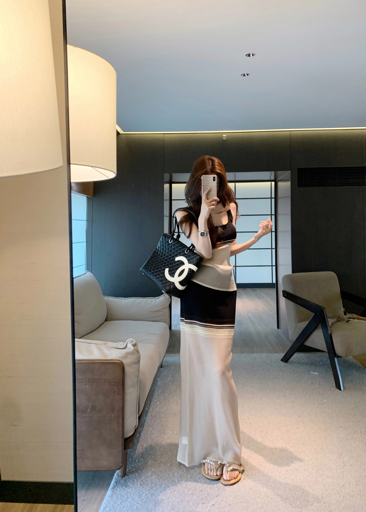 Korean Design Color Block Slim Striped Cami Top and Skirt Set 2026 New - Image 3
