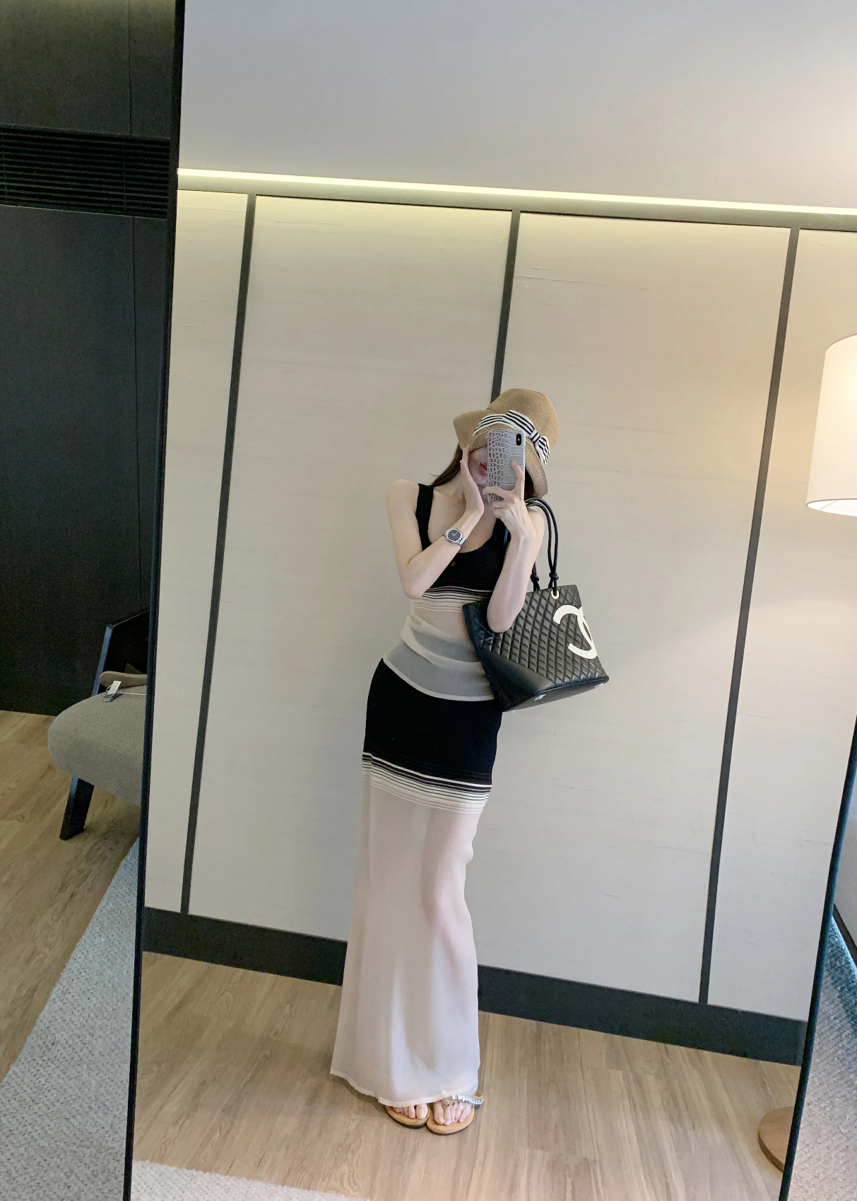 Korean Design Color Block Slim Striped Cami Top and Skirt Set 2026 New - Image 4