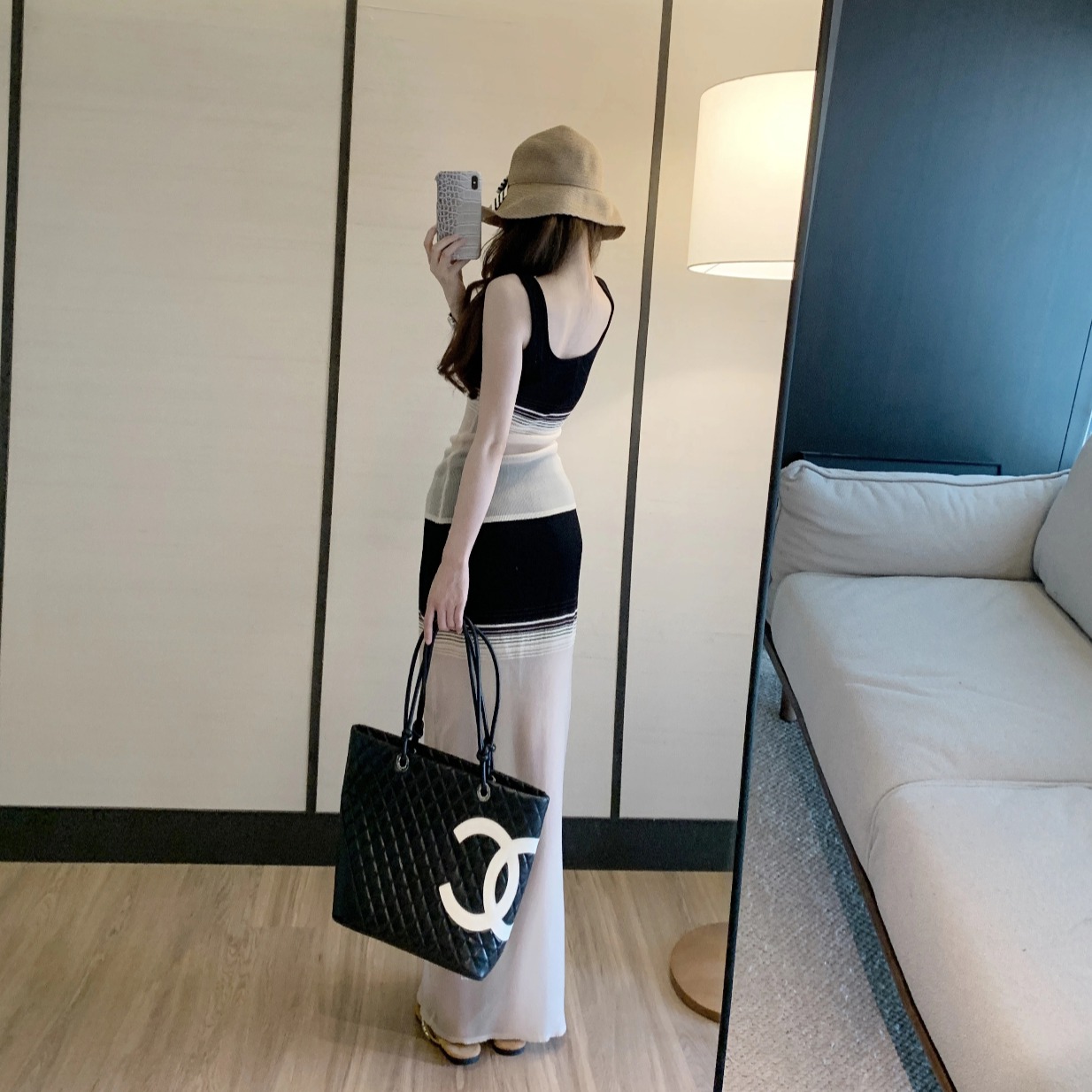 Korean Design Color Block Slim Striped Cami Top and Skirt Set 2026 New - Image 5