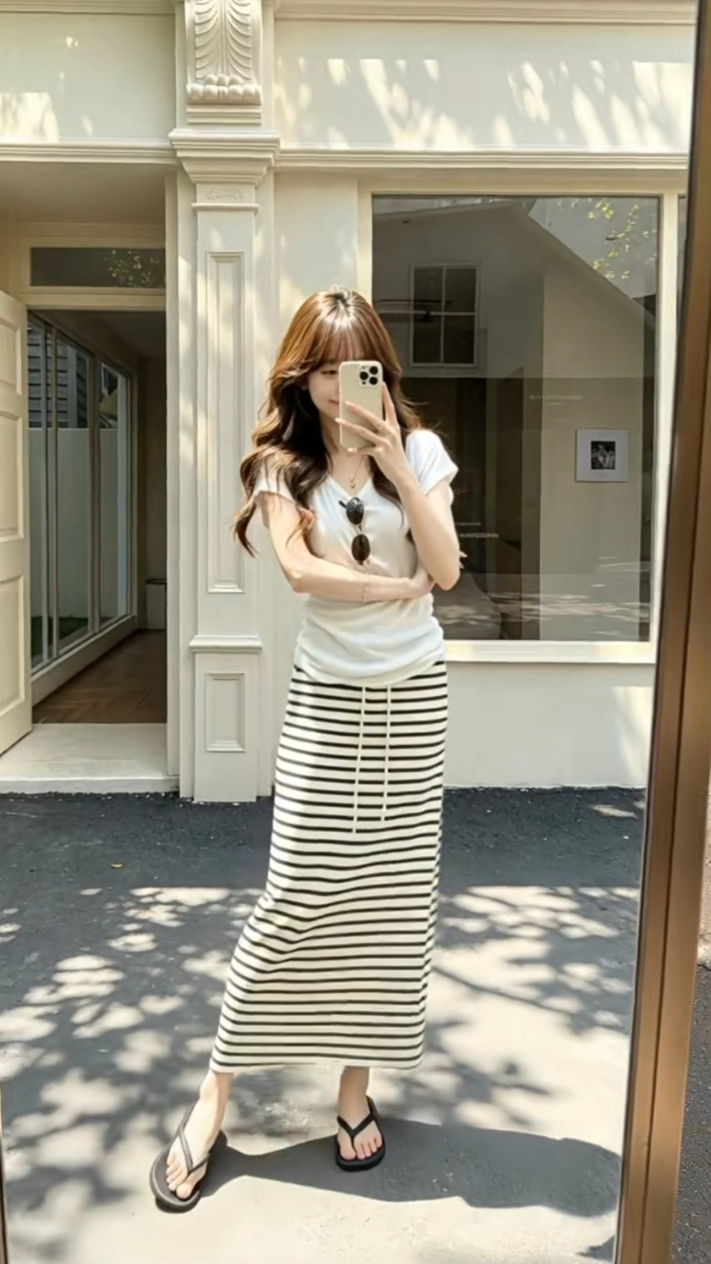 Lazy V-Neck Knit T-Shirt and Striped Skirt Set for Women - Style 60e510 - Image 4