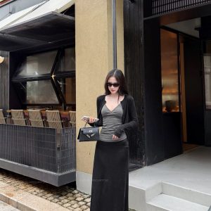 Vintage Long Sleeve Cardigan V Neck Cami Top and Bodycon Skirt Three Piece Set for Women Early Autumn