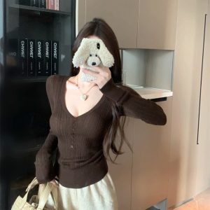 Women's Henry V-Neck Slim Fit Knit Top