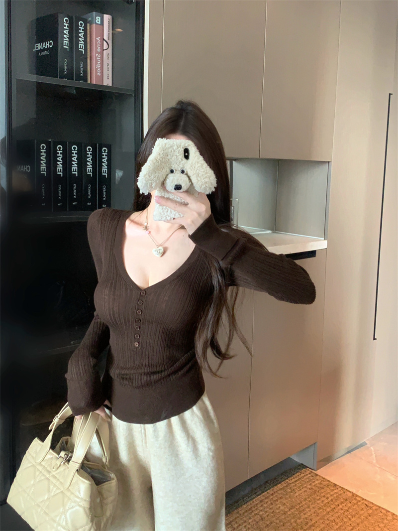 Women's Henry V-Neck Slim Fit Knit Top