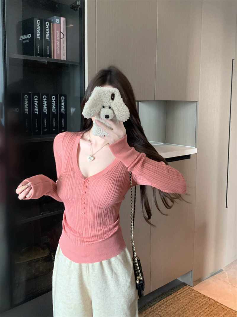 Women's Henry V-Neck Slim Fit Knit Top - Image 2