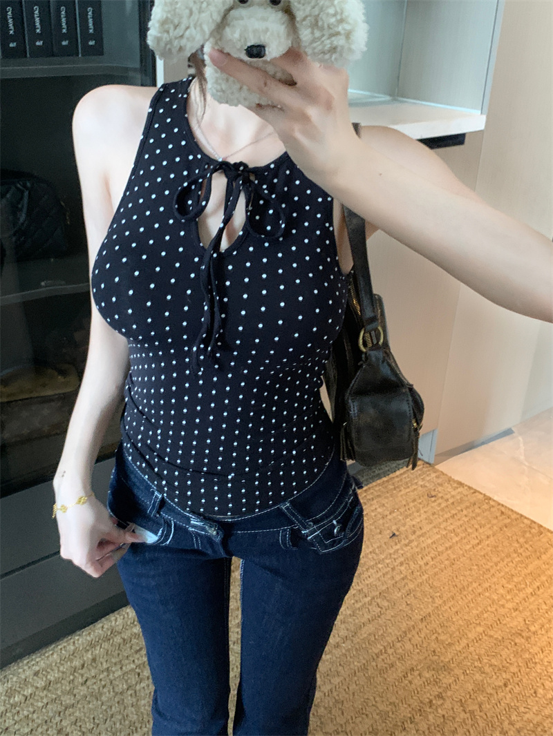 V-Neck Striped Cardigan and Polka Dot Bow Camisole Set for Women Fall - Image 4