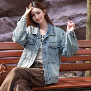 New High Quality Korean Vintage Fashion Versatile Loose Slimming Denim Jacket for Women