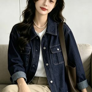 Women's Retro Loose Denim Long Sleeve Jacket Korean Style Fall Winter - Style 6f8ac3