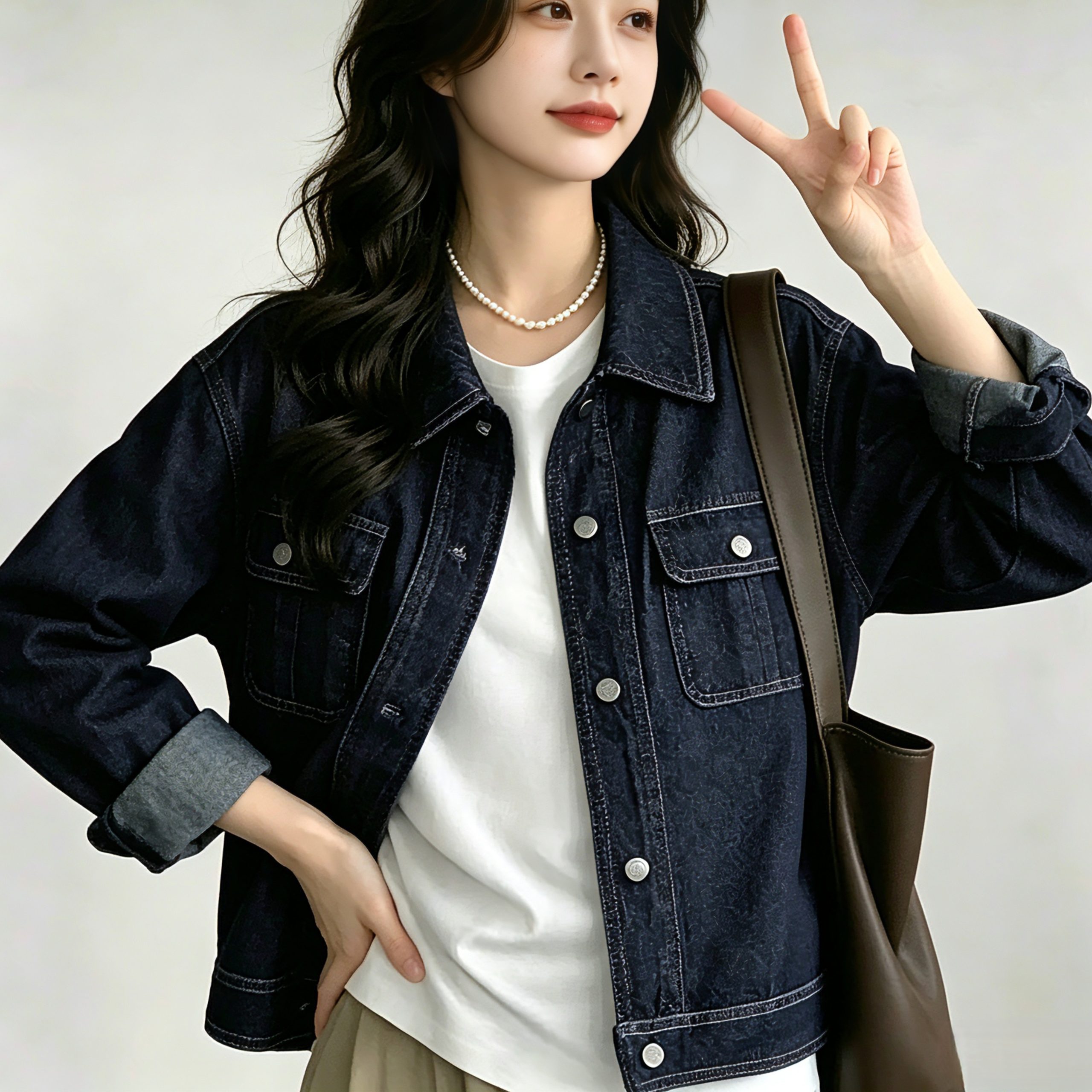 Women's Retro Loose Denim Long Sleeve Jacket Korean Style Fall Winter - Style 6f8ac3 - Image 5