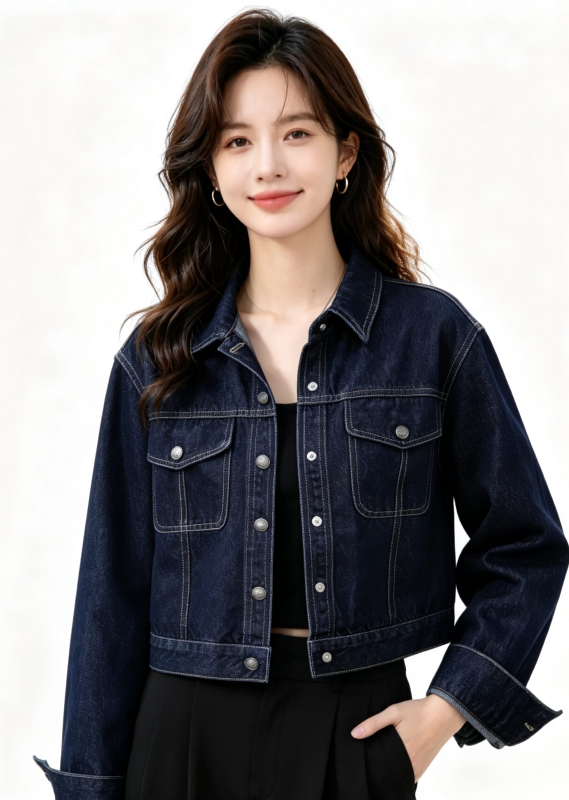 Korean Trendy Dark Blue Vintage Loose Denim Jacket for Women - Image 4