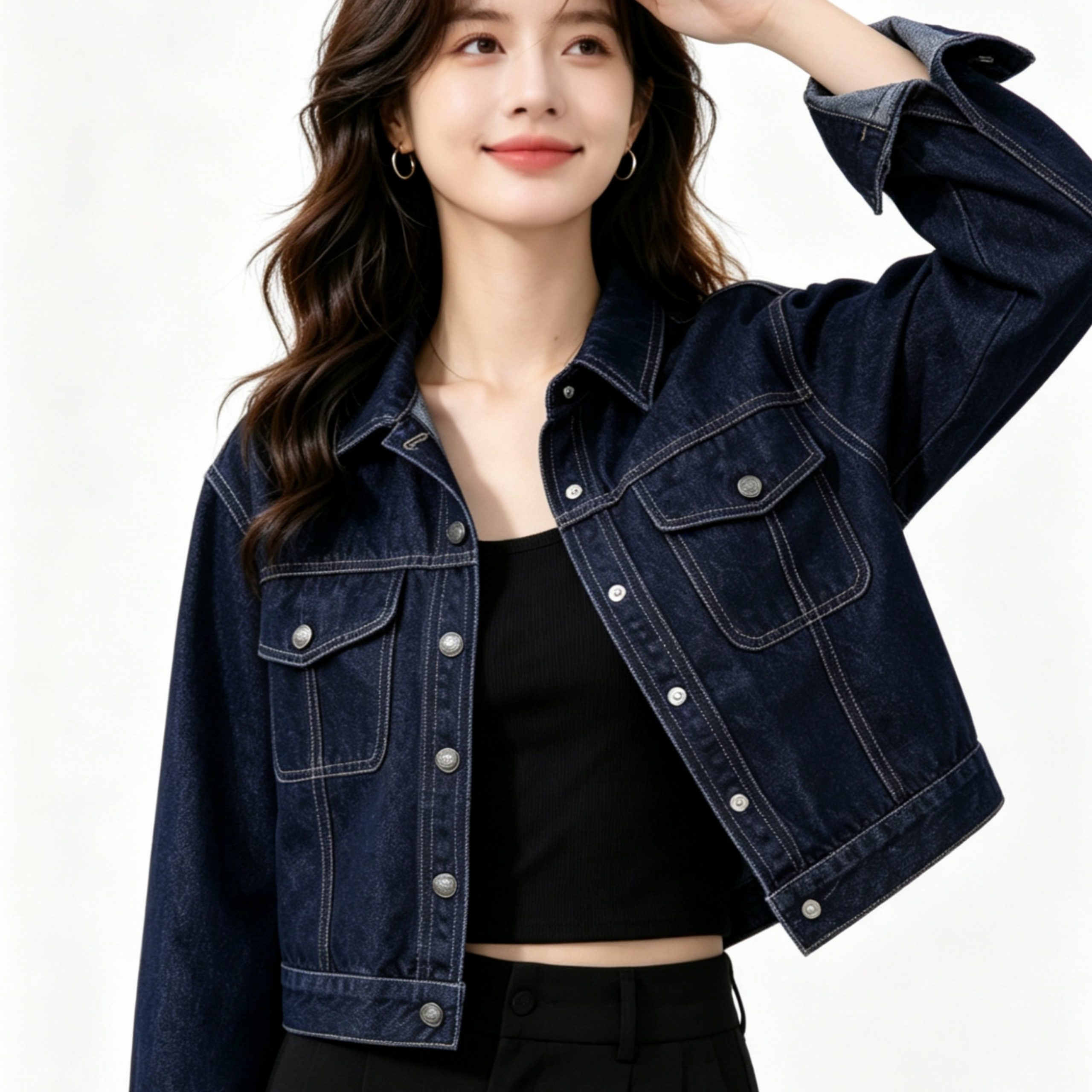 Korean Trendy Dark Blue Vintage Loose Denim Jacket for Women - Image 5