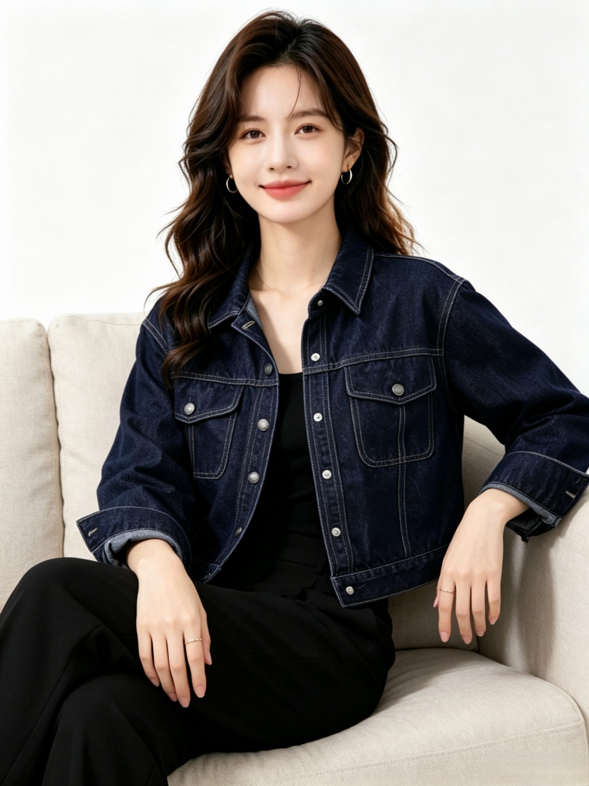Korean Trendy Dark Blue Vintage Loose Denim Jacket for Women