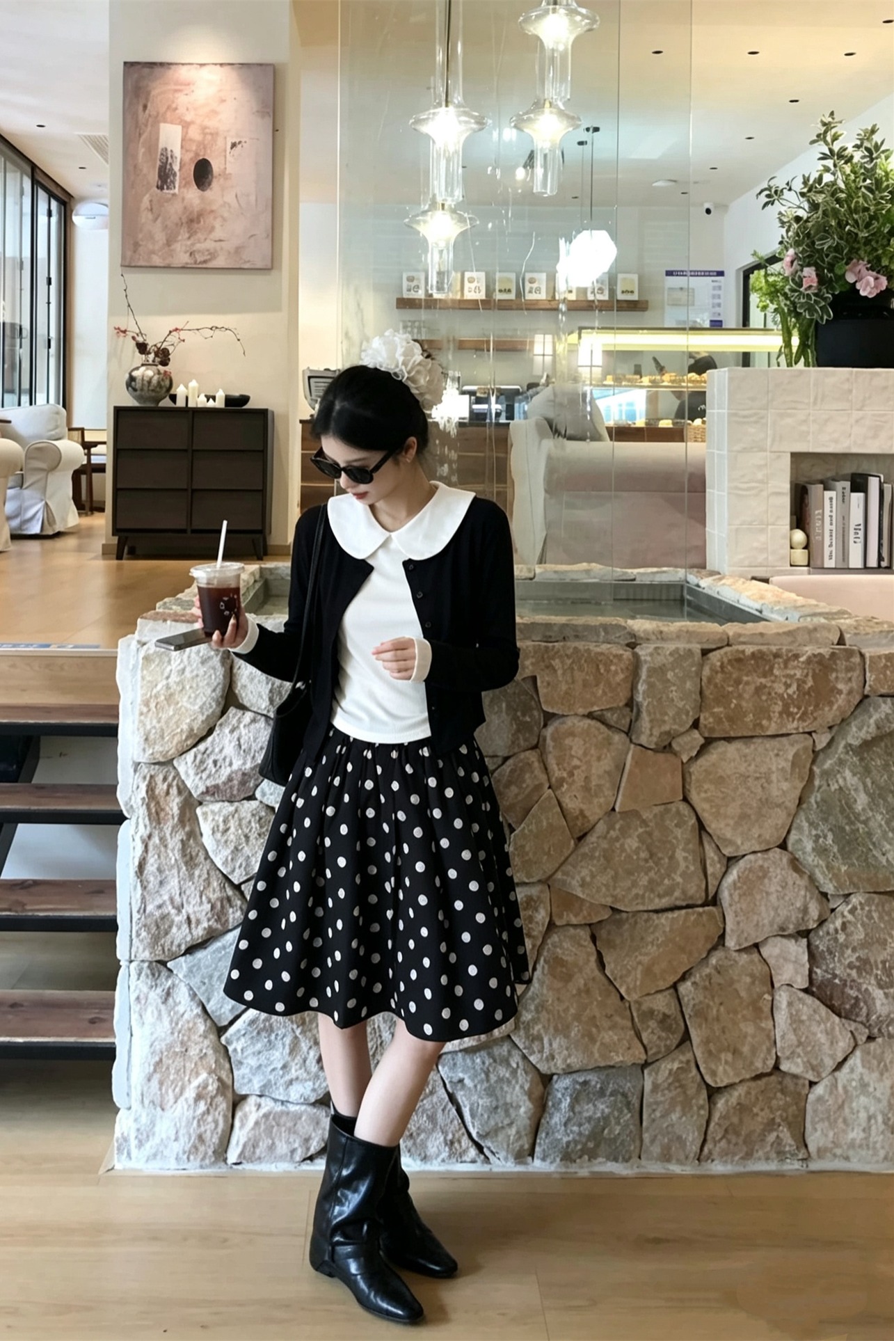 Sweet Knit Cardigan Doll Collar Vest Polka Dot Skirt Three Piece Set - Image 5