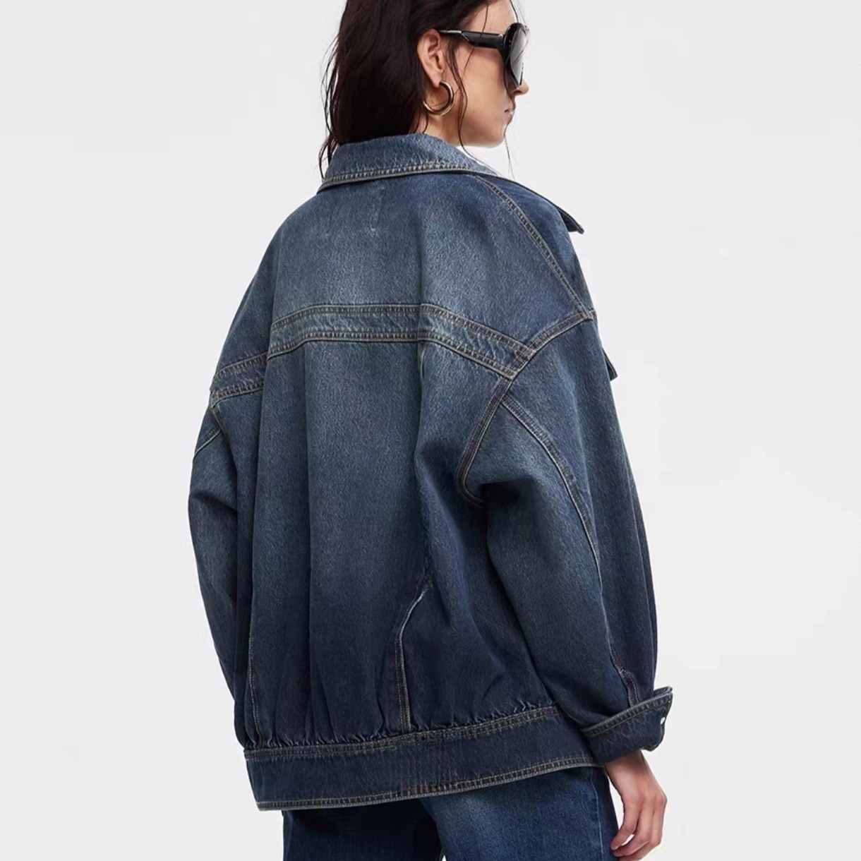 Women's Vintage Loose Denim Jacket Oversized Drop Shoulder Workwear Top - Image 3