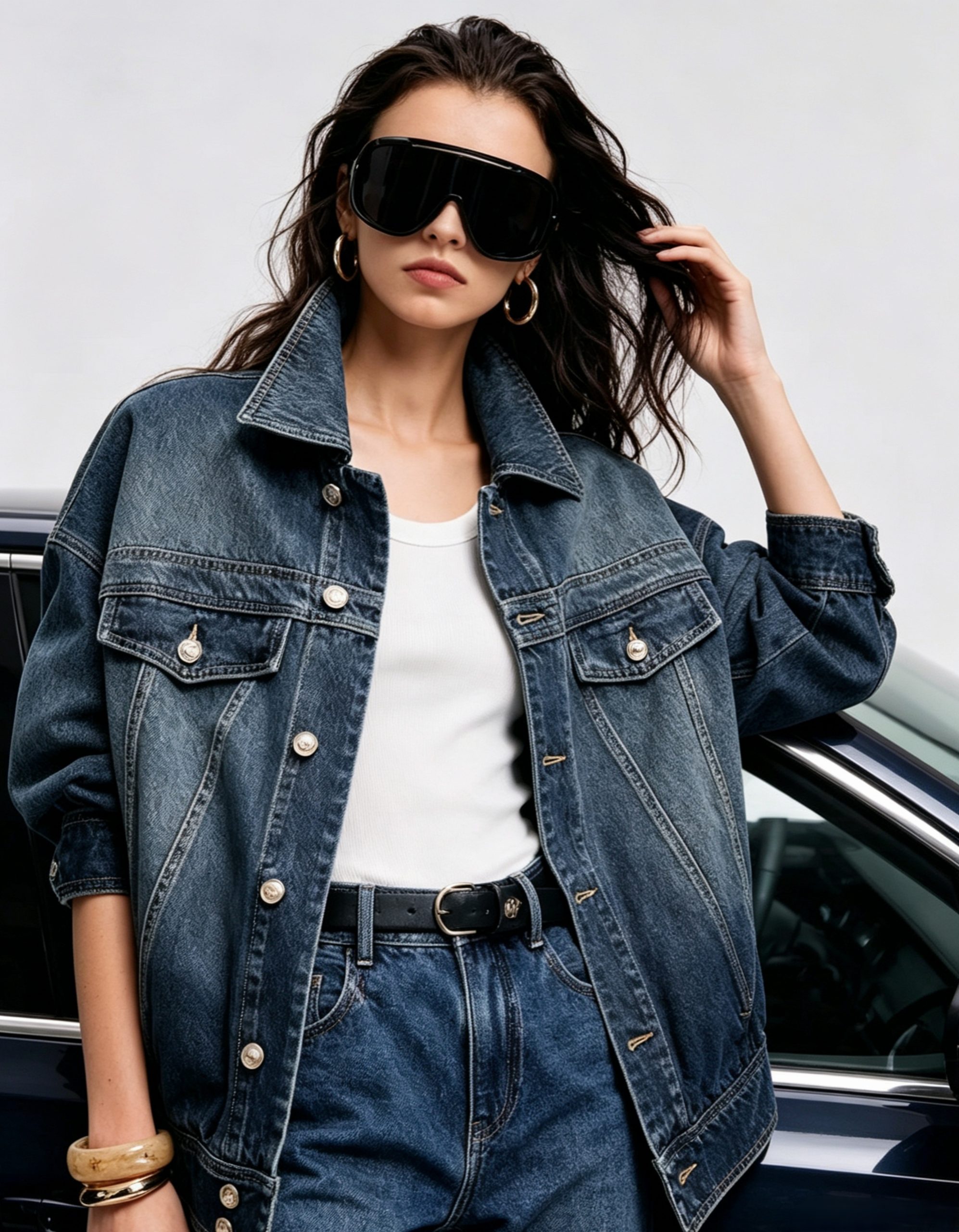 Women's Vintage Loose Denim Jacket Oversized Drop Shoulder Workwear Top - Image 2
