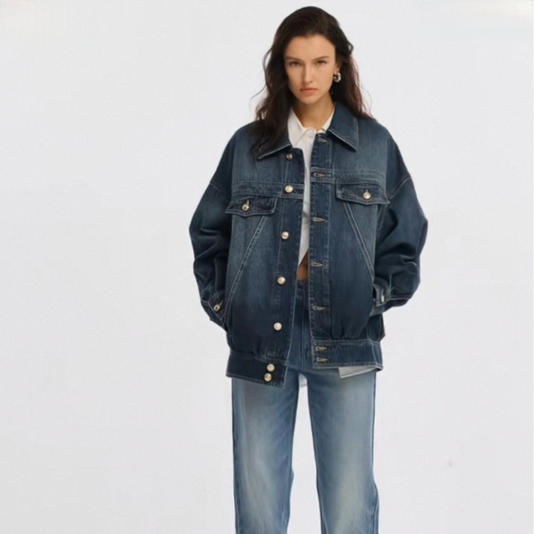Women's Vintage Loose Denim Jacket Oversized Drop Shoulder Workwear Top - Image 5