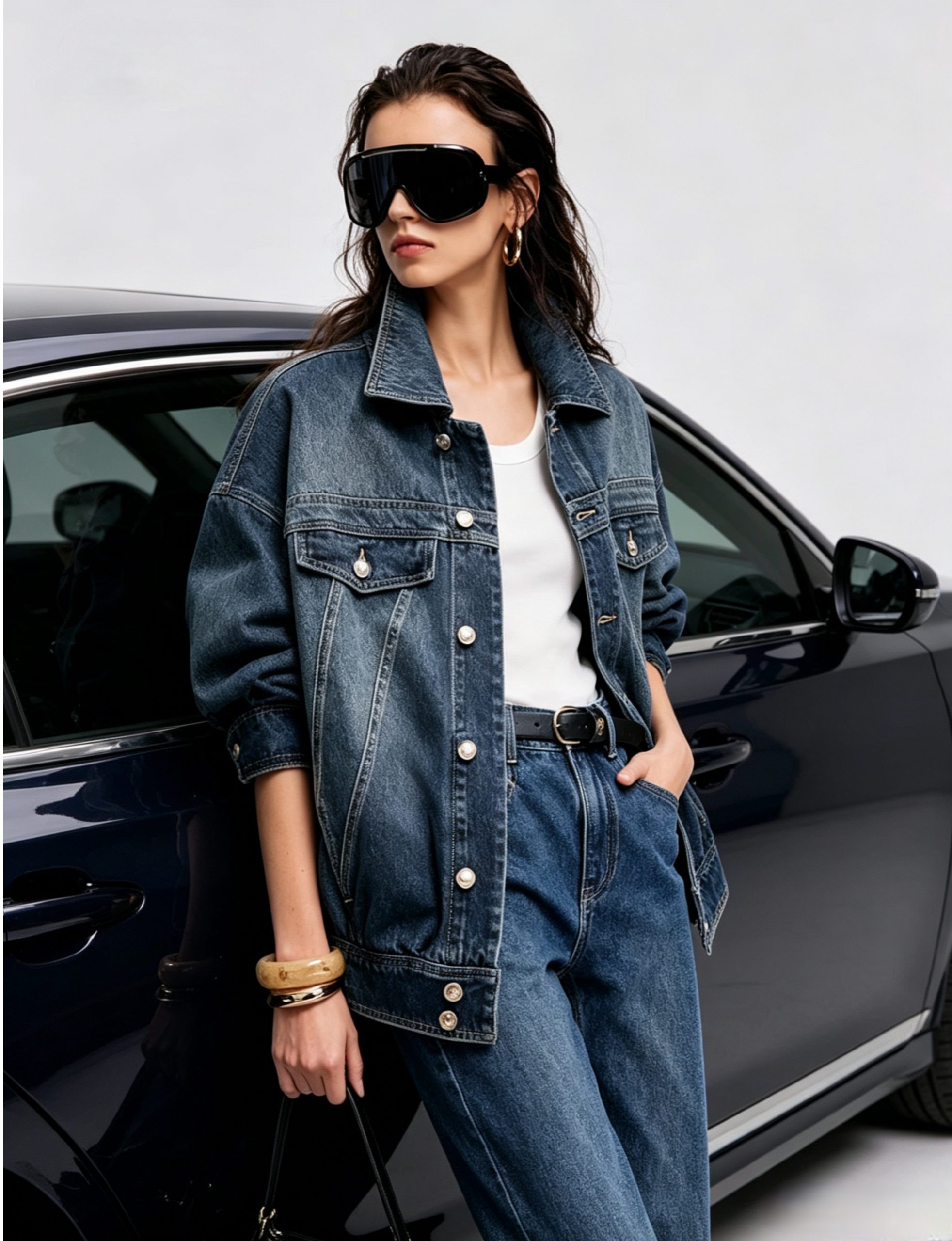 Women's Vintage Loose Denim Jacket Oversized Drop Shoulder Workwear Top - Image 4